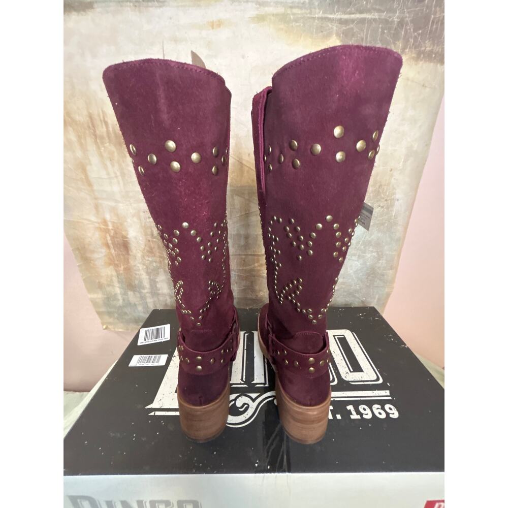 Dingo Troubadour Women's Burgundy Suede Studded Tall Western Boot Round Toe 9.5M - Picture 11 of 16